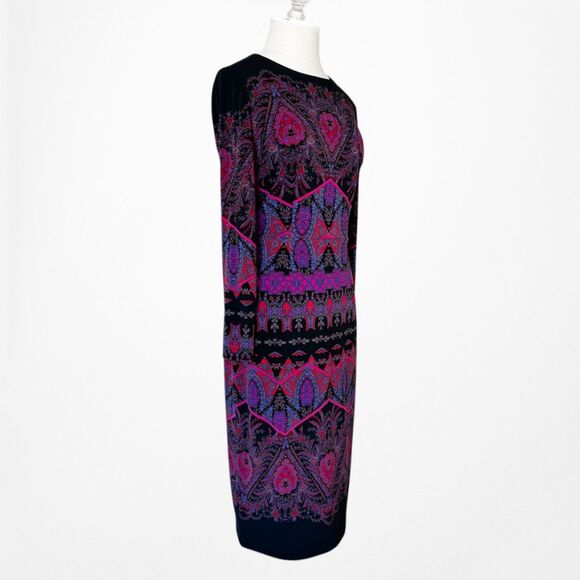 Vintage Y2K Black Purple Long Sleeve Knit Bodycon Tribal Print Dress Size M - Picture 5 of 8